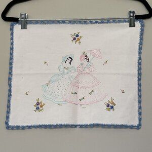 Vintage 3 piece Doily Set Embroidered Ladies